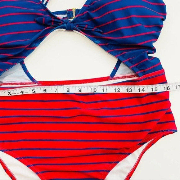 HOT WATER Fiesta Red & French Blue Stripe High-Waist Monokini XL - Picture 9 of 13